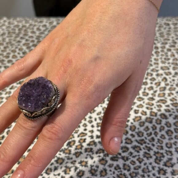 Amethyst Adjustable handcrafted Tibetan Ring! Beautiful Statement Ring! - Picture 4 of 8